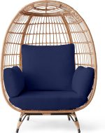 Best Choice Products Wicker Egg Chair, Oversized Indoor Outdoor Lounger for Patio, Backyard, Living Room w/ 4 Cushions, Steel Frame, 440lb Capacity - Ivory